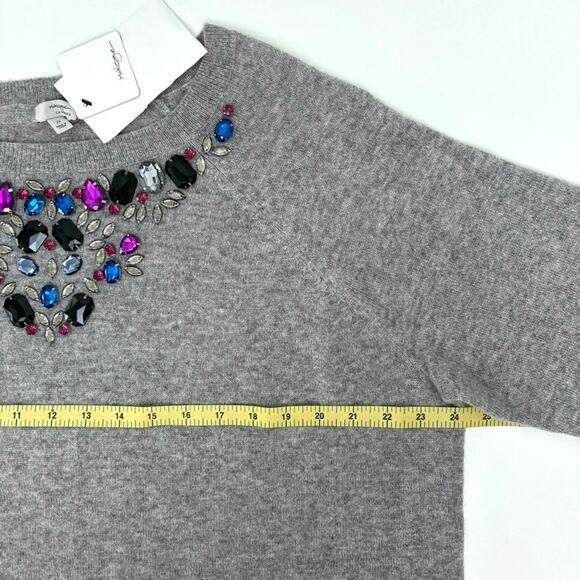 NWT Halogen Heather Gray Cashmere Jeweled Cropped 3/4 Sleeve Sweater - Plus 2X - Picture 5 of 8